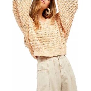 Free‎ People Coconut V-Neck knit Sweater oversized
